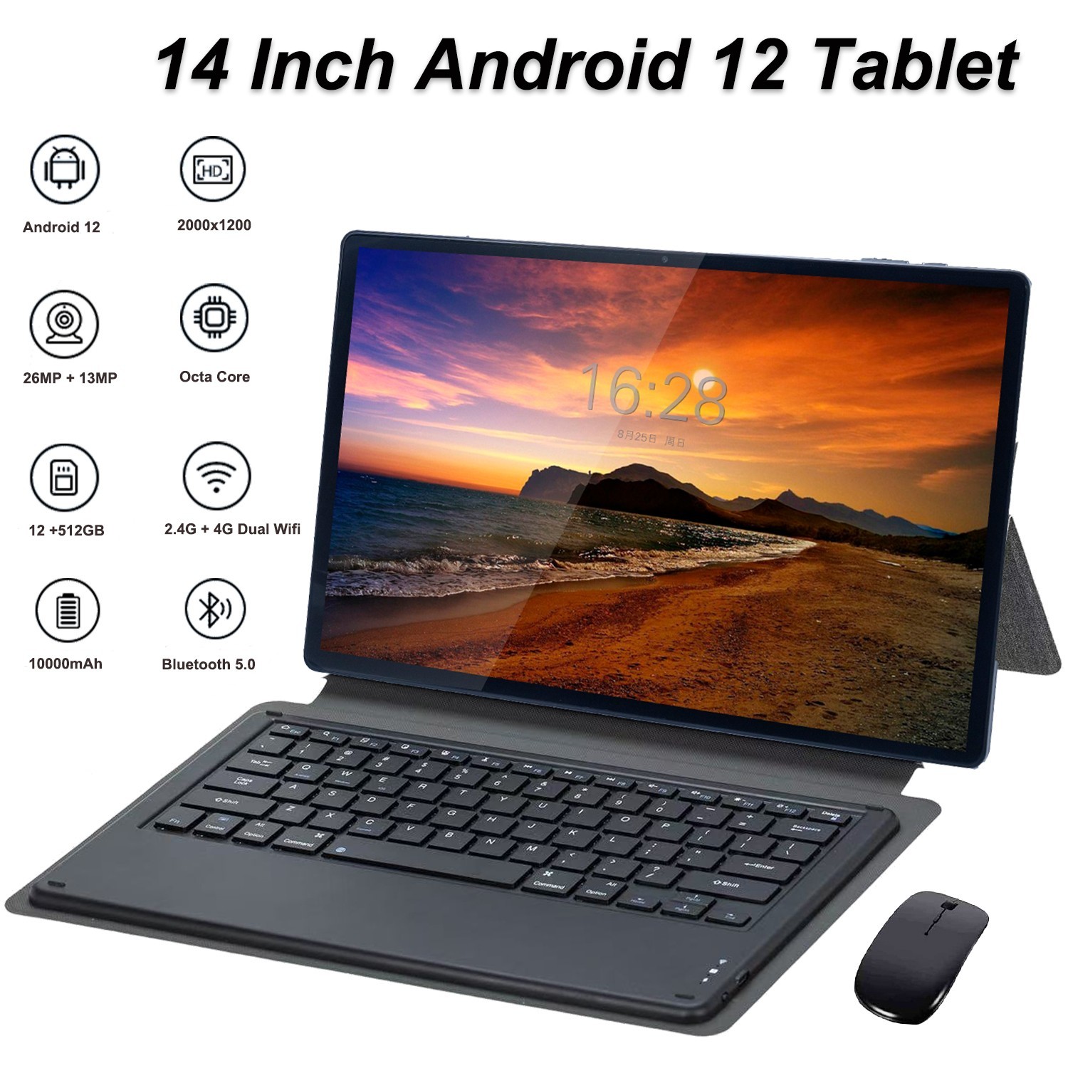 14in Tablet Ultra Big Android 12 Tablets 512GB ROM 12GB RAM IPS Bundle Keyboard