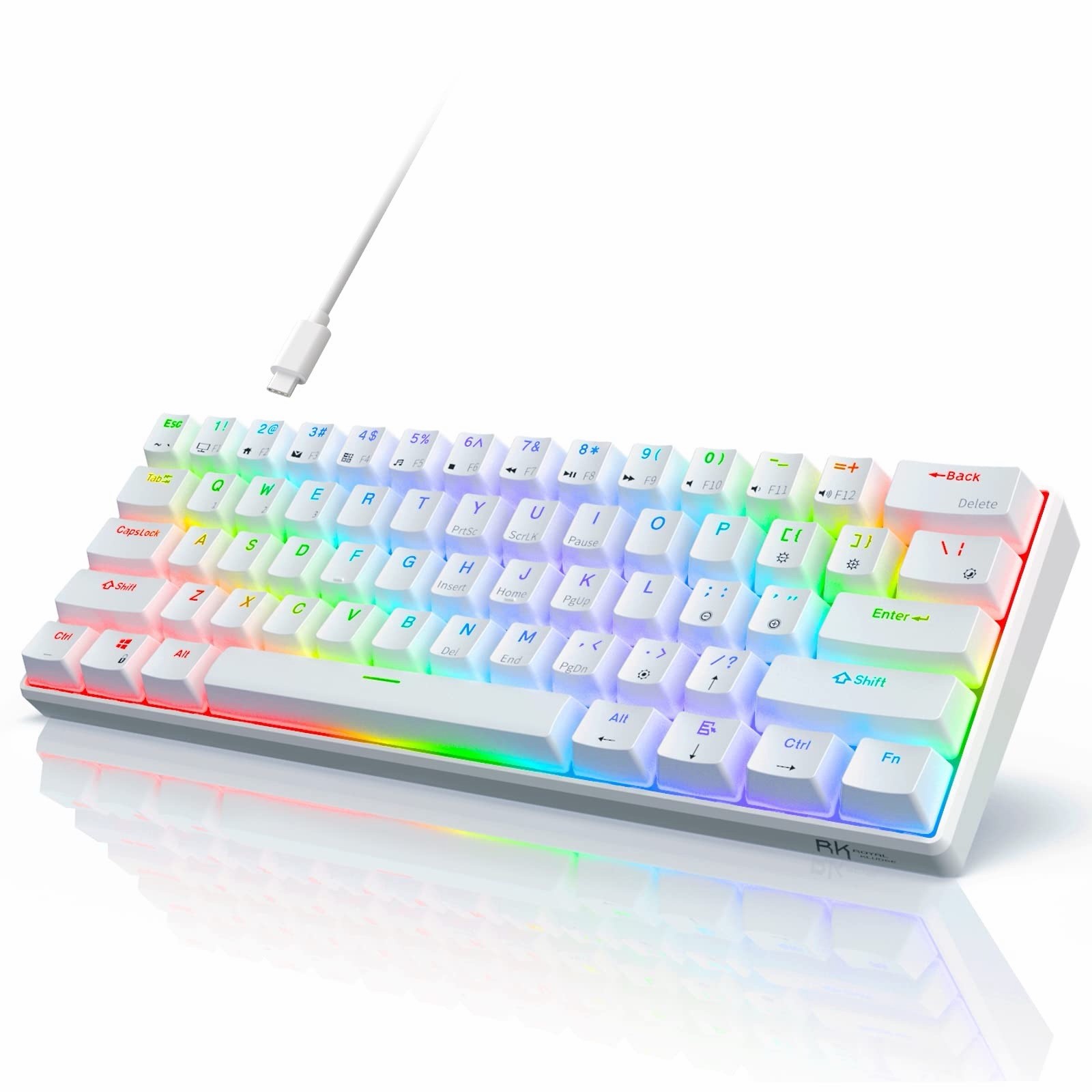 RK ROYAL KLUDGE RK61 Wireless Mechanical Gaming White Keyboard RGB Red Switch