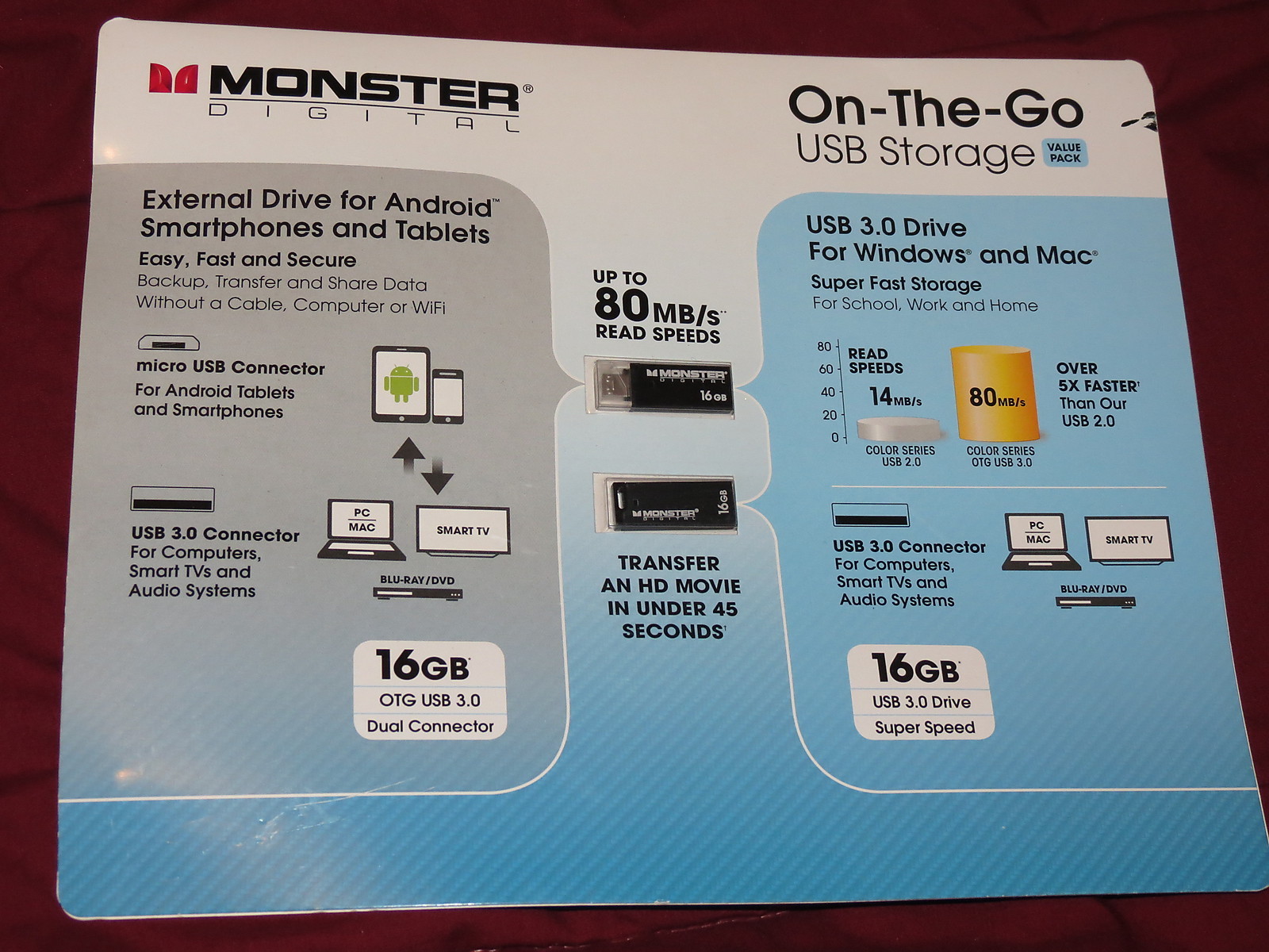 NEW NIP Monster Digital on-the-go USB storage - external drive for android / mac