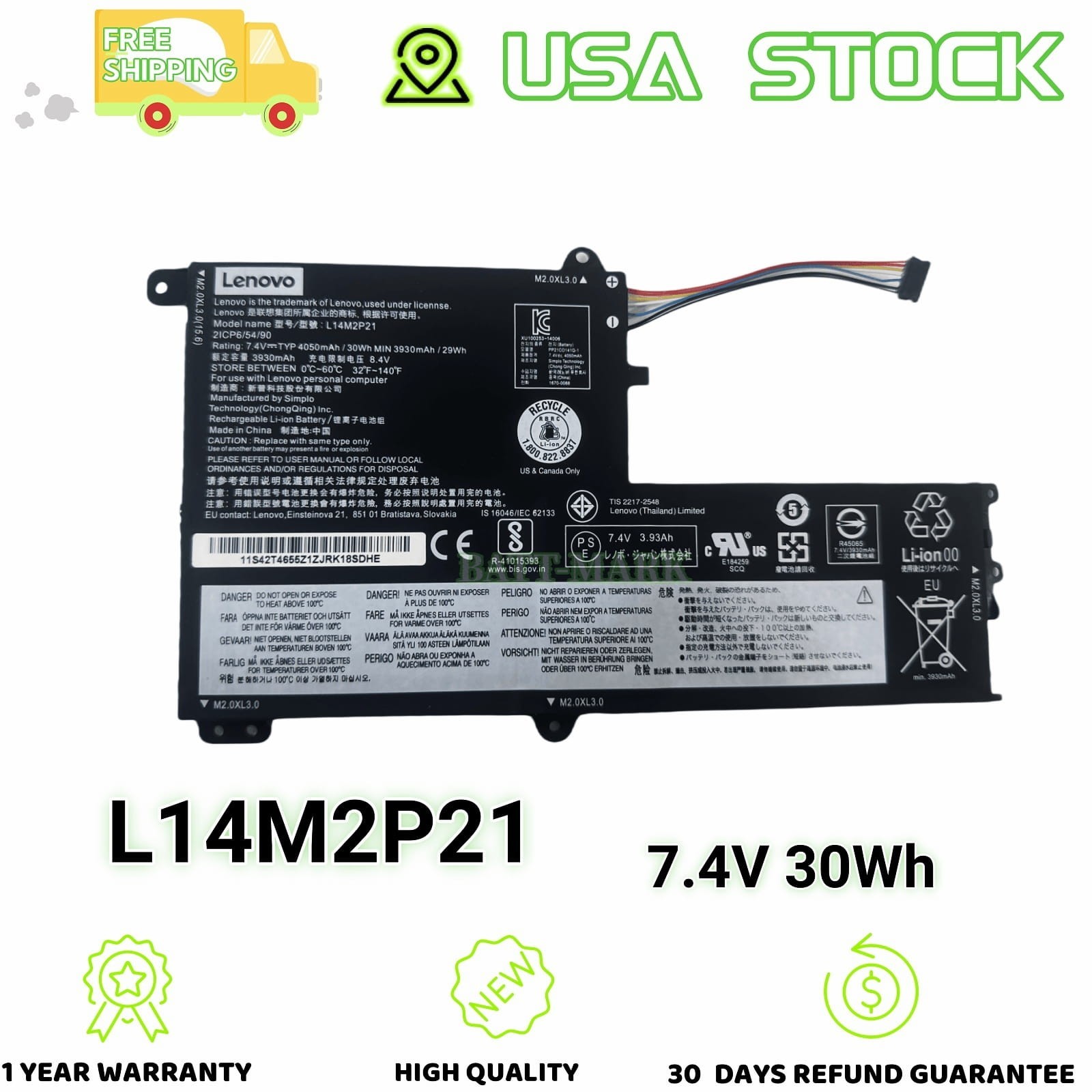 For Lenovo IdeaPad 330S-14IKB Genuine Battery L14M2P21 L14L2P21 L15C3PB1