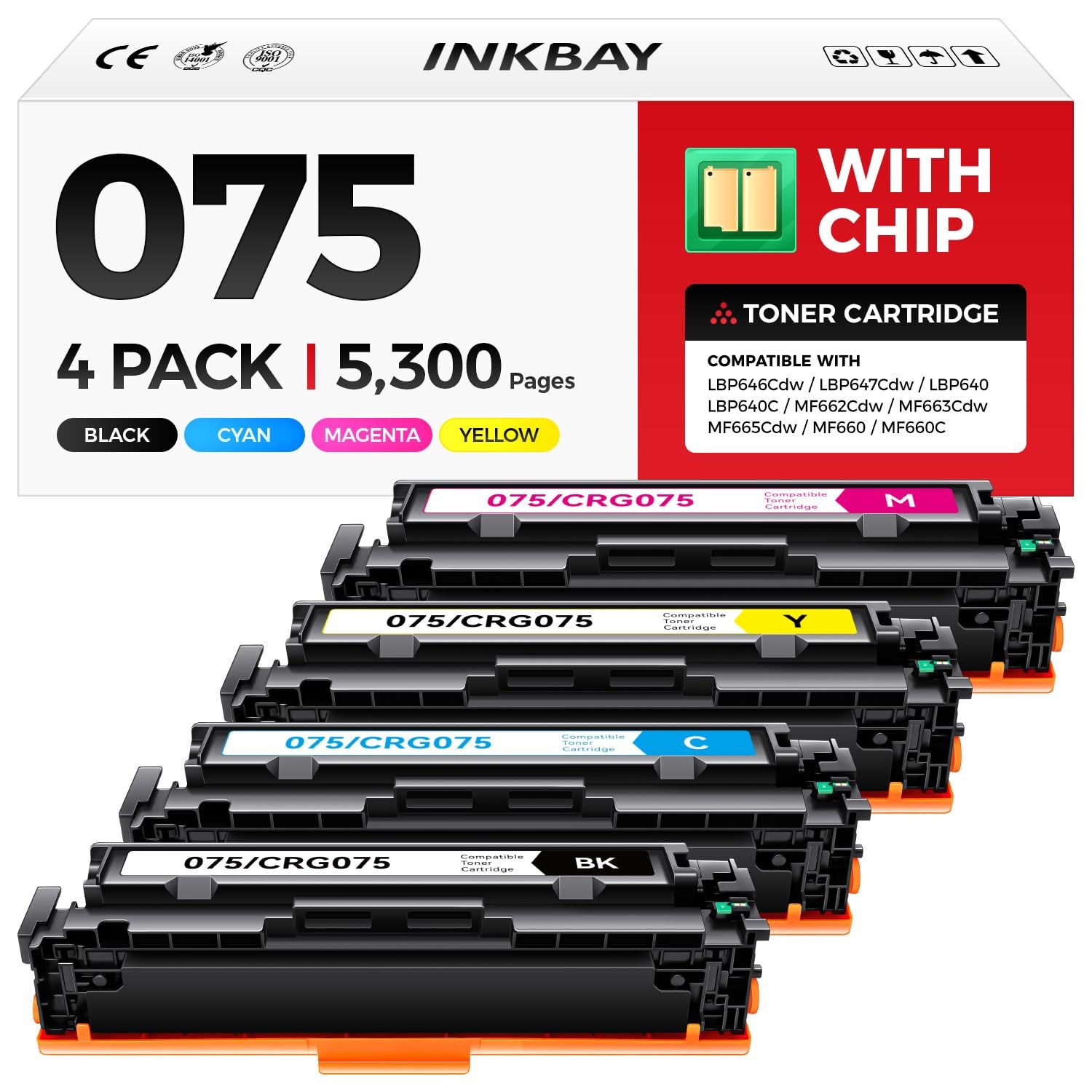 075 Toner Cartridge Set 4-Pack with Chip 075 4-Pack, 075