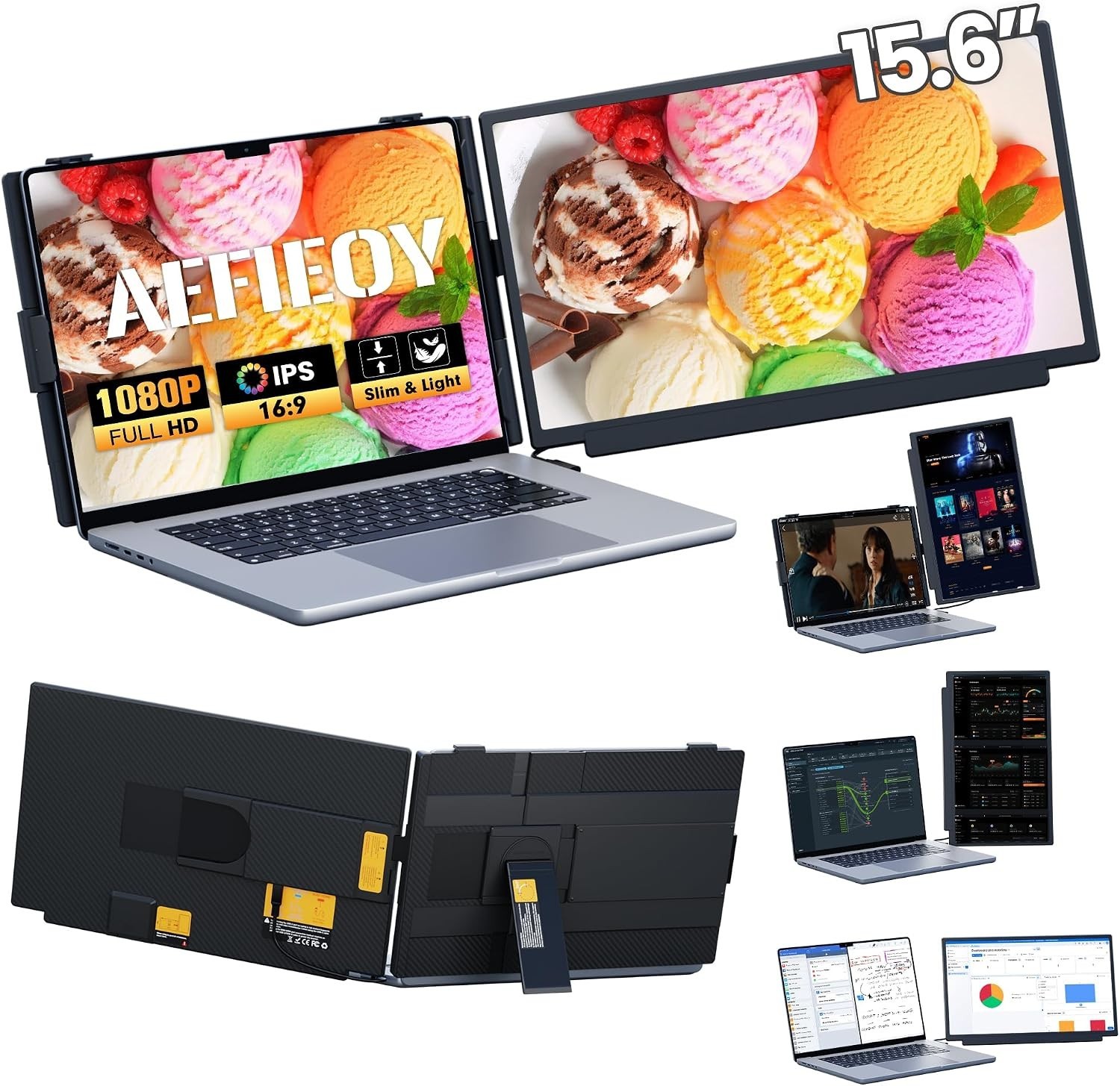 Upgraded Laptop Screen Extender, 15.6”Ultra-Thin Dual Portable Monitor with 1080