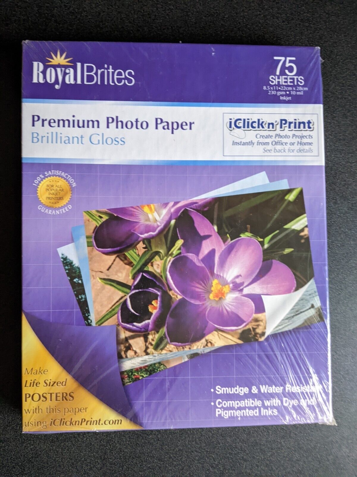 Royal Brites Premium Photo Paper 8.5 x 11 Brilliant Gloss 75 Sheets. New. Sealed