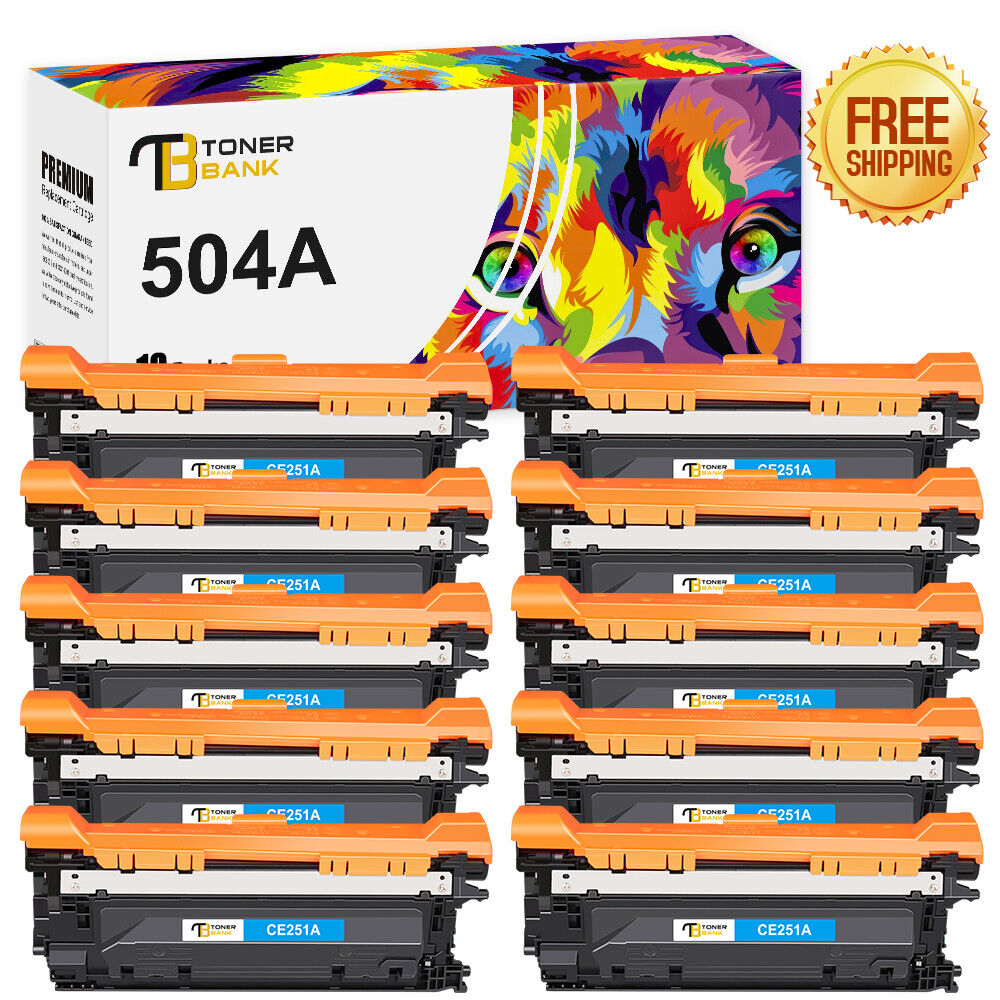 10PK Cyan CE251A 504A Toner for HP Color LaserJet CP3525x CP3530 CP3525 CP3525n