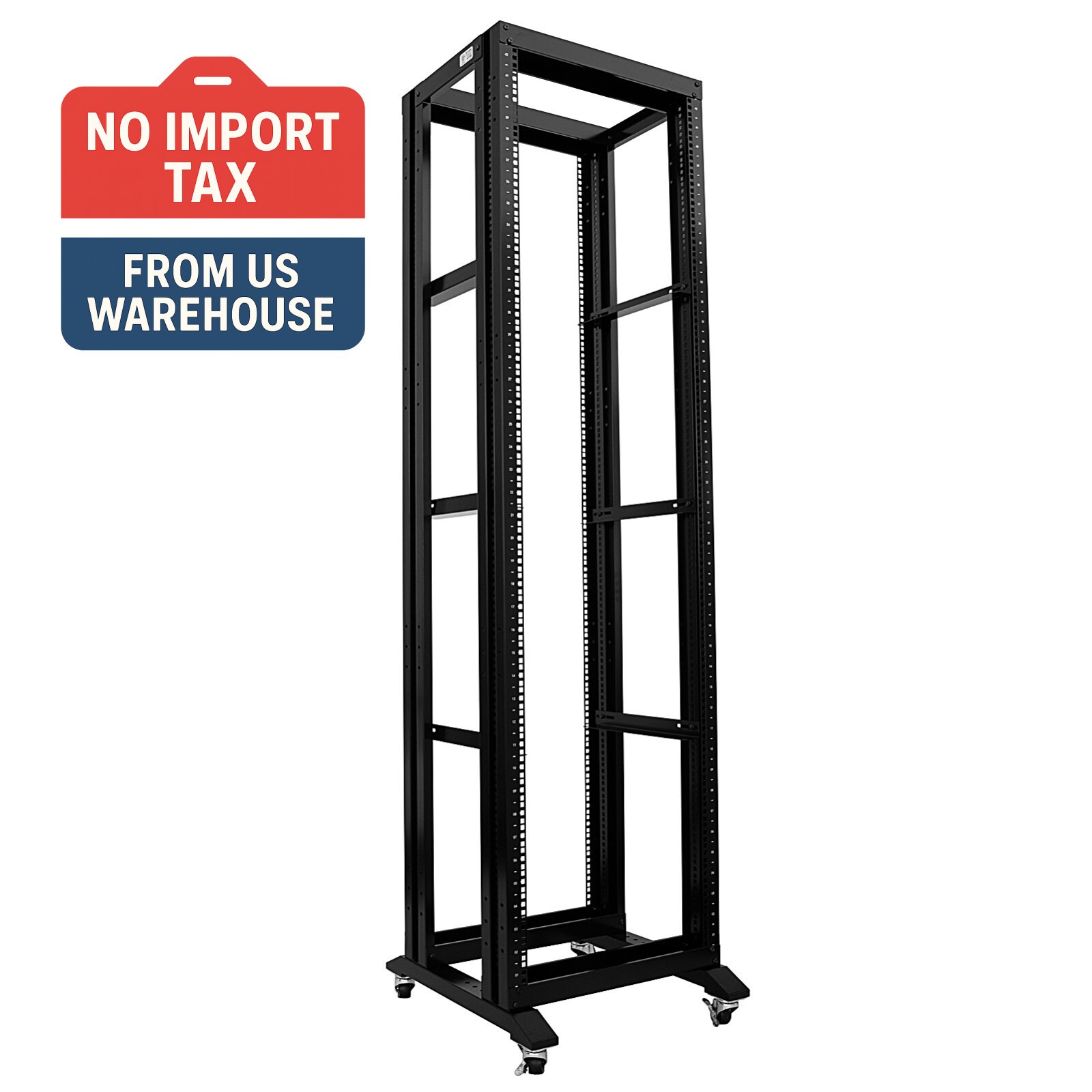 7FT 42U Open Frame Server Network Rack 17" Deep 600MM 4 Post 3 paris L rails