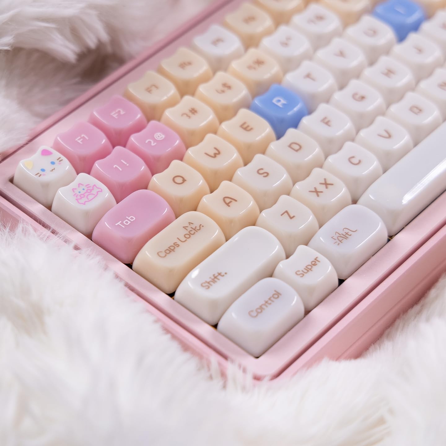 130 PCS Pink Cat Shape Clear Transparent Crystal Keycaps Mao Profile 60-100