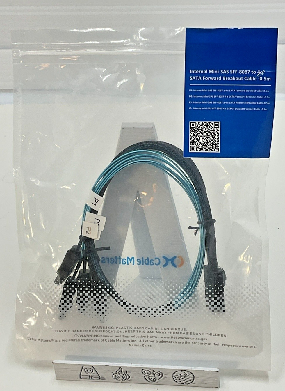 Cable Matters Mini-SAS SFF-8087 to SATA Breakout Cable 0.5m Blue