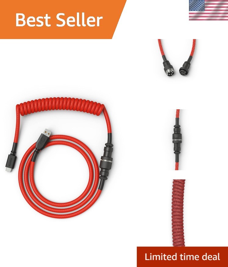 Durable Coiled USB-C Cable with Gold Connector - Perfect for Gaming Keyboards