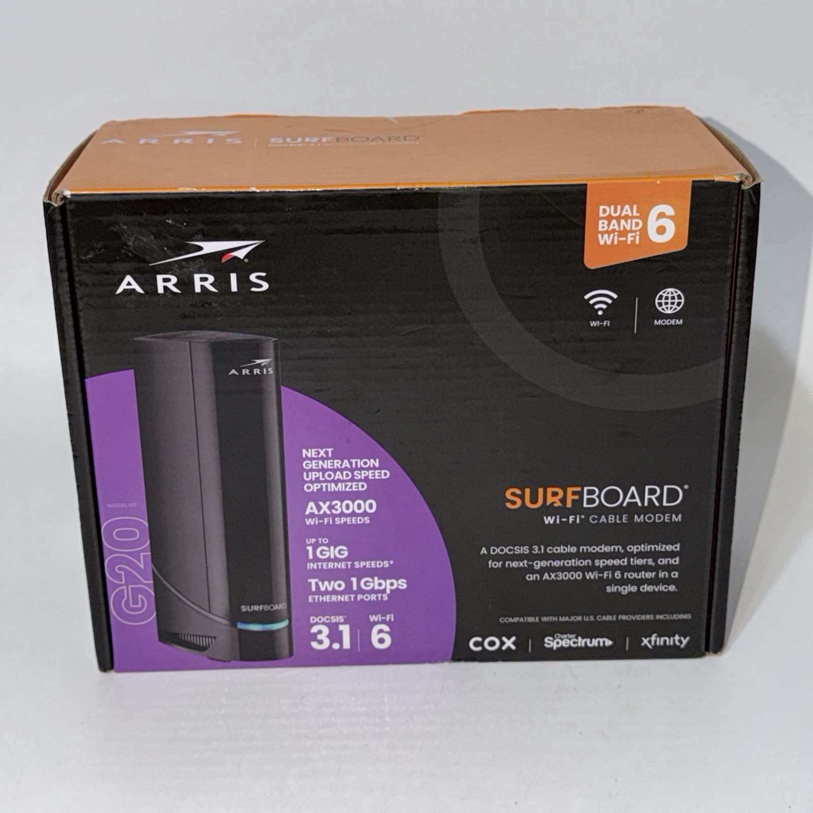 New & Sealed ARRIS G20 DOCSIS 3.1 Cable Modem & AX3000 WiFi 6 Router 