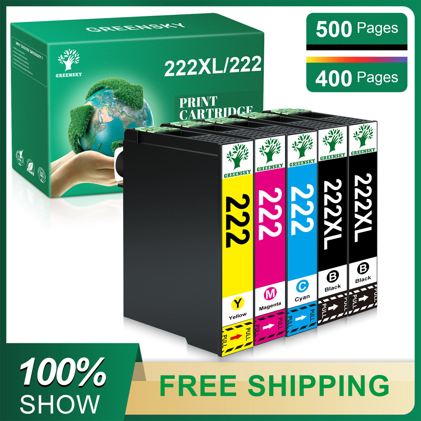 5 Pack T222 XL 222XL Ink for Epson Expression Home XP-5200 WorkForce WF-2960