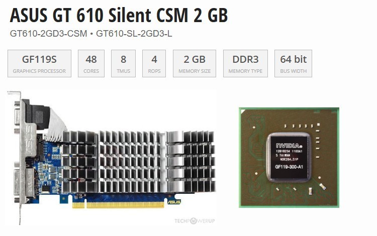 ASUS GT 610 Silent CSM 2GB GDDR5 Graphics Card✅DVI HDMI VGA✅GT610-2GD3-CSM