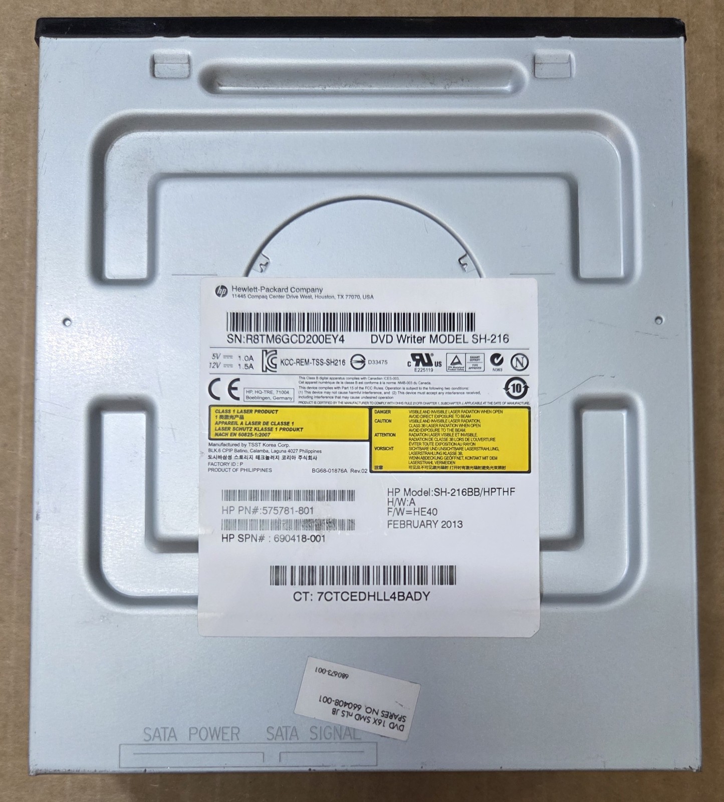 HP DVD WRITER MODEL SH-216 DB/HPTHF TESTED