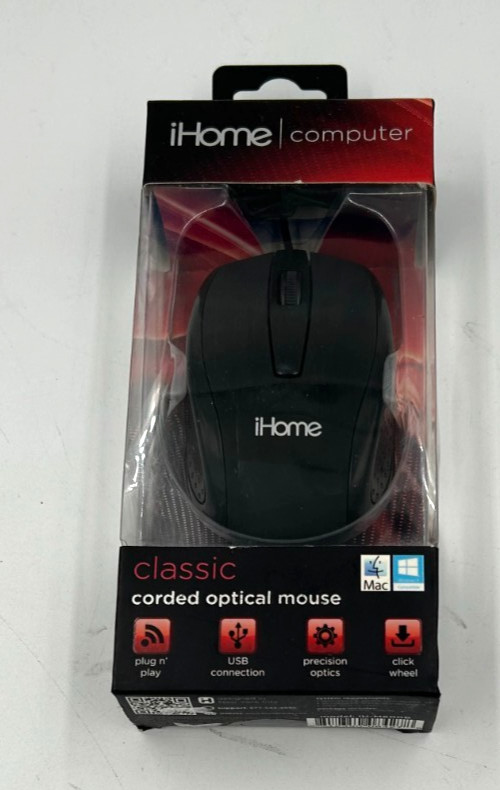 iHome Computer Classic Corded Optical USB Wired Black Mouse # IH-M600B