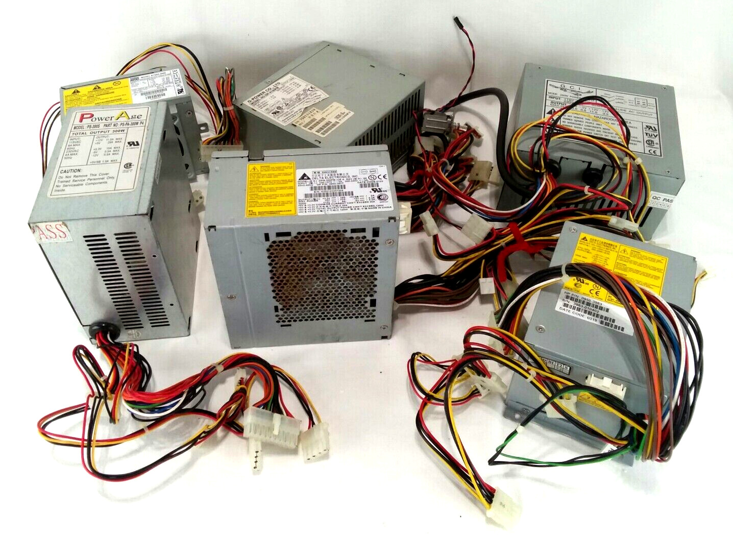 LOT OF 6 - Different Assorted Computer Power Supply Units w/ Wiring - untested
