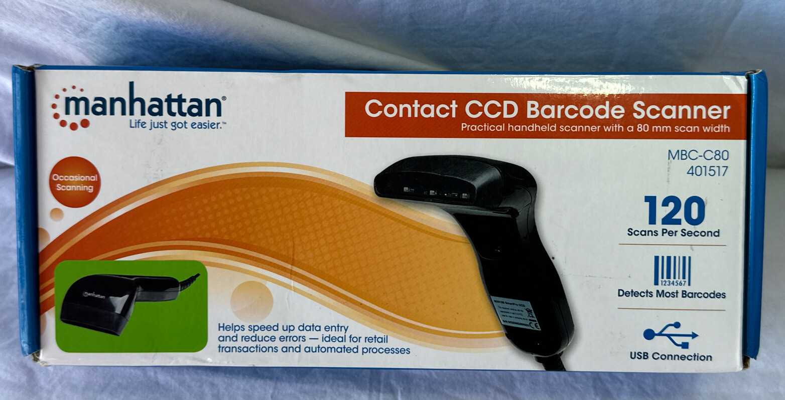Manhattan Contact CCD USB Barcode Scanner, 80mm