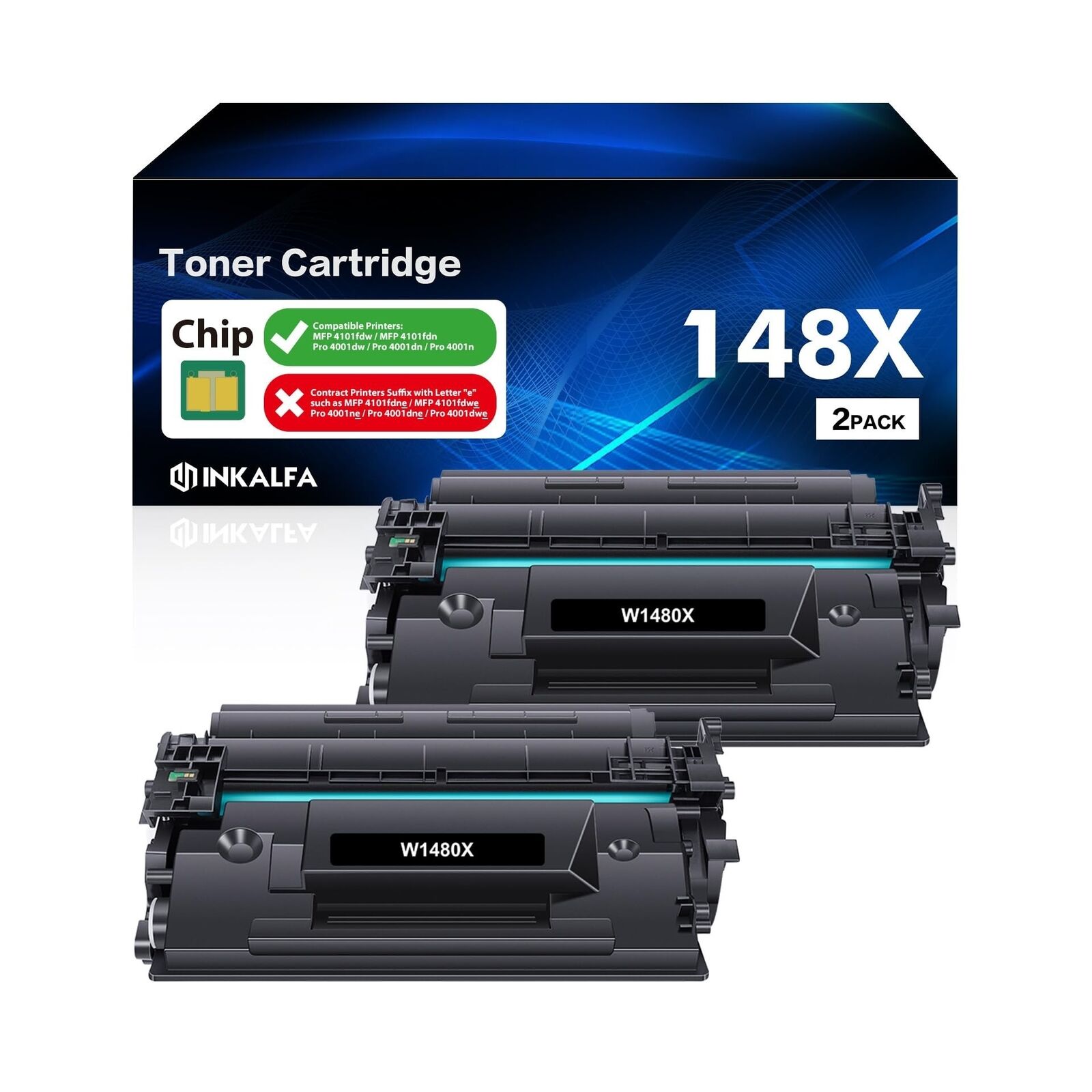 148X 148A Toner Cartridge Black: 2 Pack 148X Toner (with Chip) Compatible Rep...