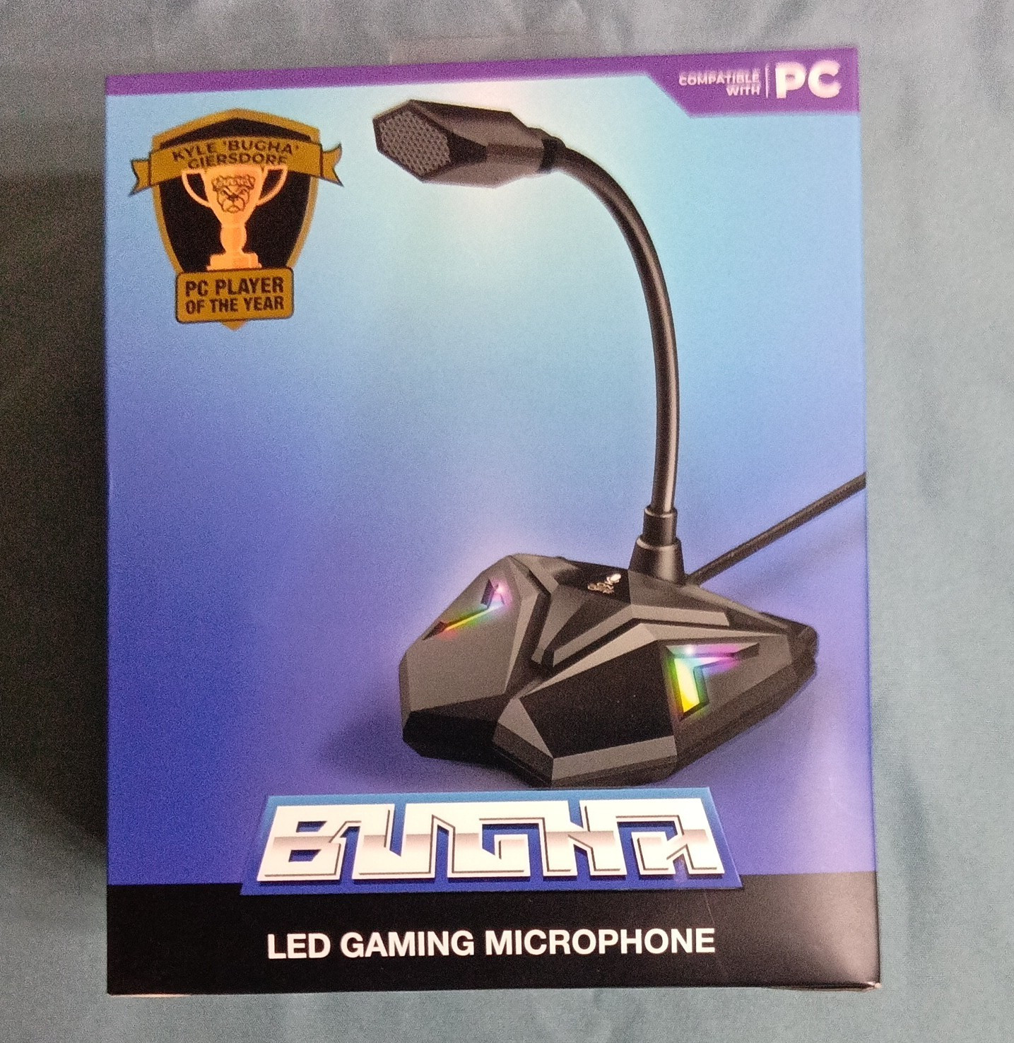 Bugha LED Gaming Microphone RGB LED Light Freestanding USB On/Off, Adjustable