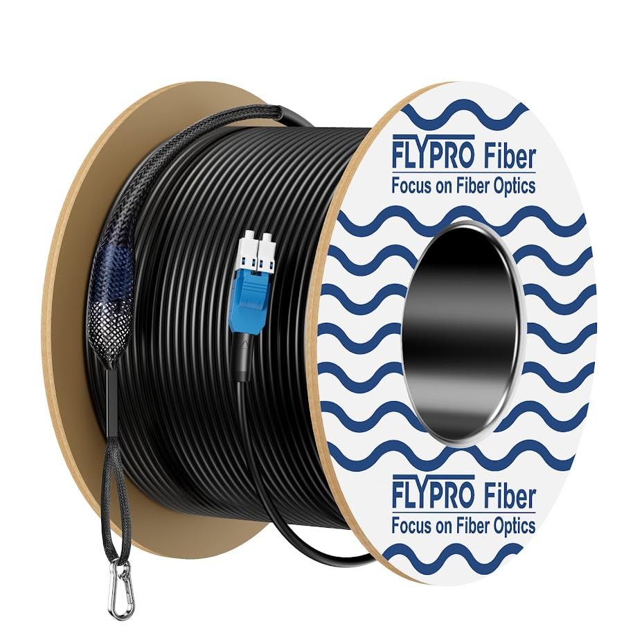 - Outdoor Fiber Optic Cable, OS2 Armored LC to LC Uniboot 100M/328Ft, Duplex Sin