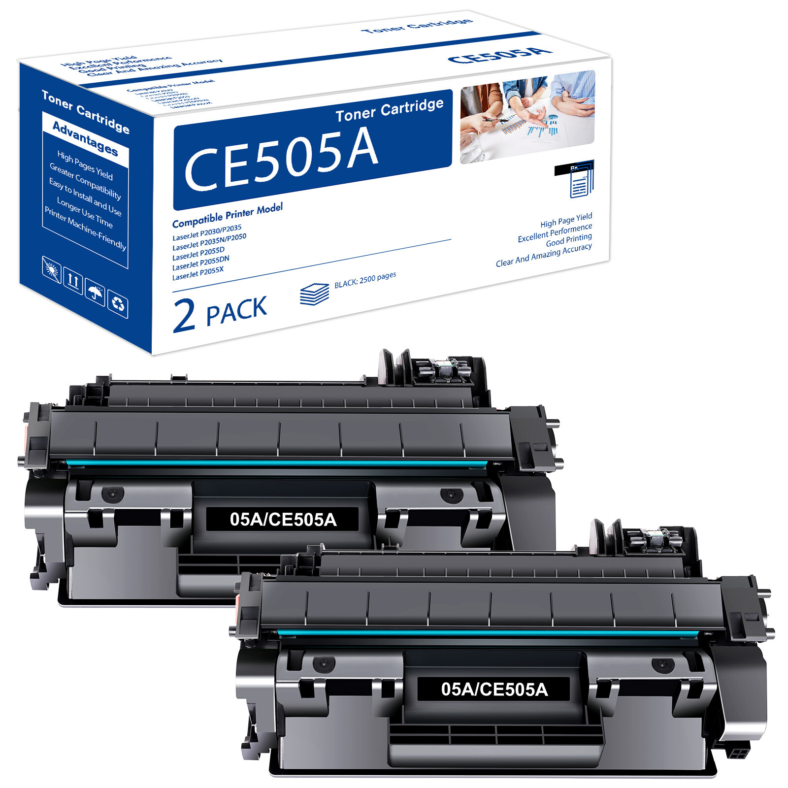 2x High Yield CE505A Toner Cartridge for HP 05A LaserJet P2035 P2055DN P2055D 