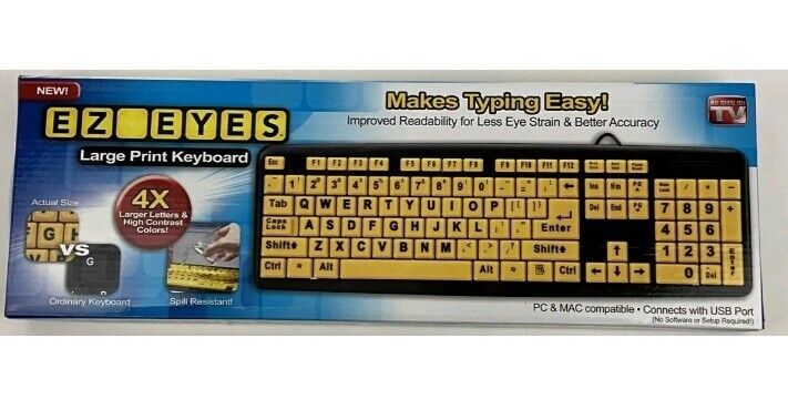 All Star EZ Eyes Computer Keyboard Large Print See The Keys 4X's Larger New 