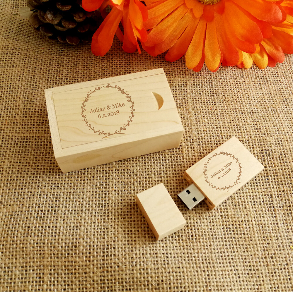 Custom Engraving Wood USB Flash Drive & Box, Wedding USB, Wedding Gifts, USB 2.0