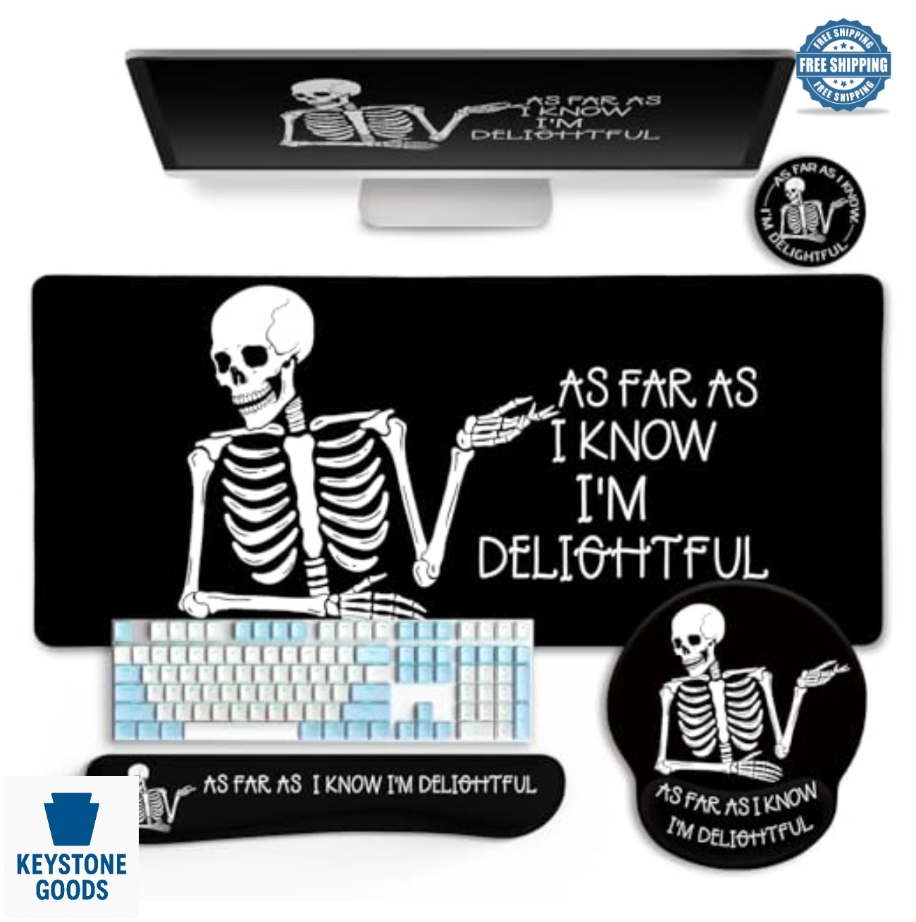 Ergonomic Mouse Pad with Wrist Rest Desk Mat Set Skeleton Funny Quirky Gothic