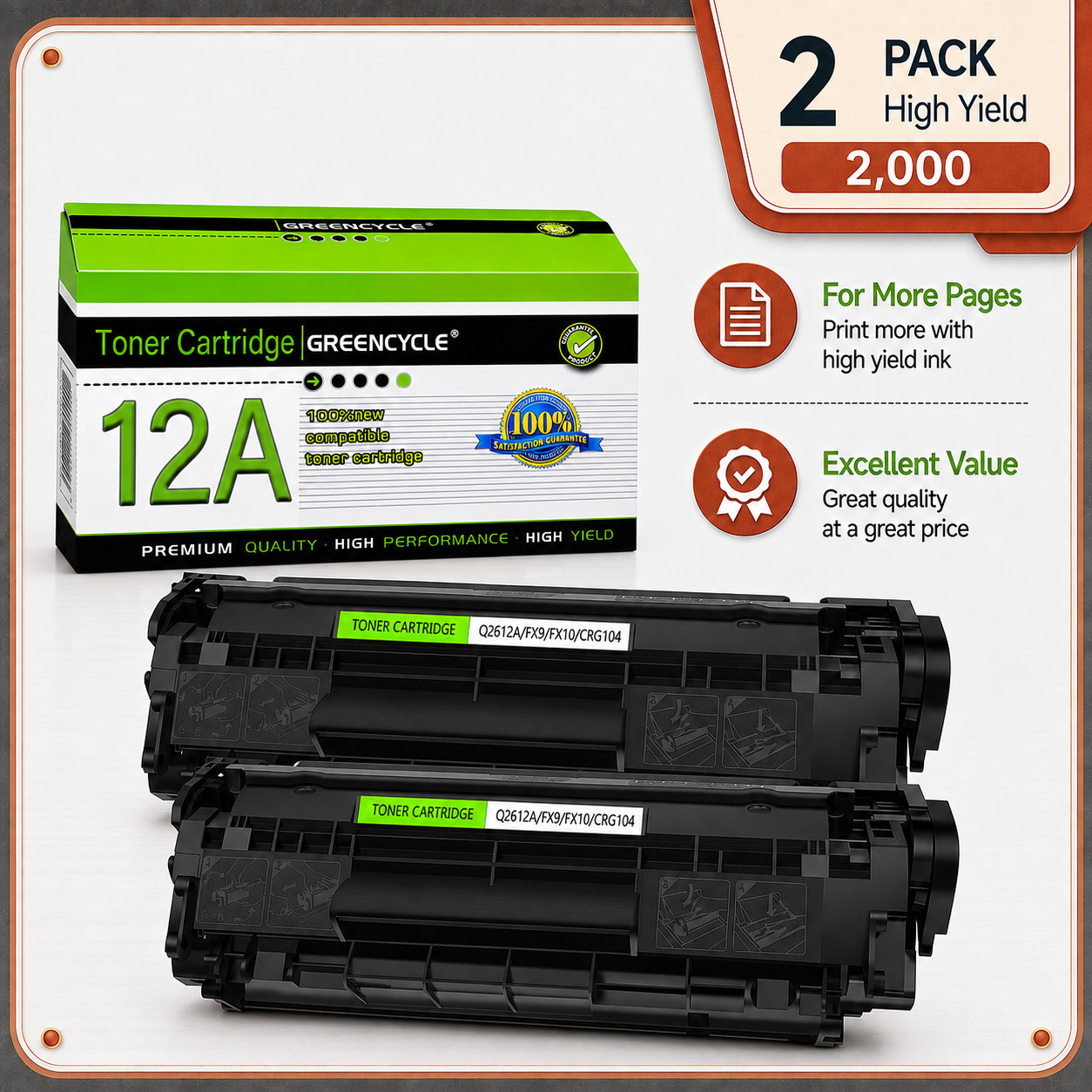 2-PK/PACK Q2612A Toner Cartridge HP 12A LaserJet 1012 1010 1018 1020 3030 3020