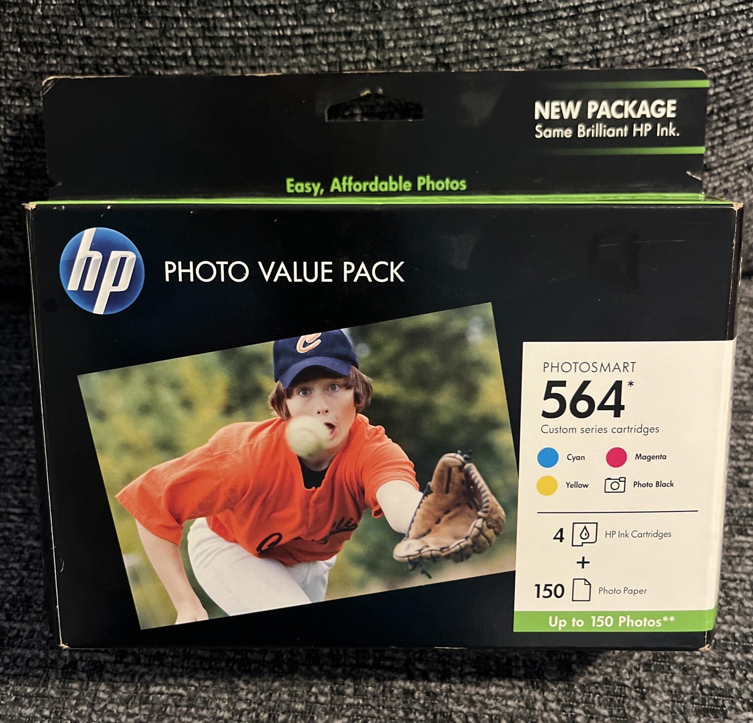 Genuine HP Photosmart 564 (4) Ink Cartridges Combo With (150) Photo Papers NOS