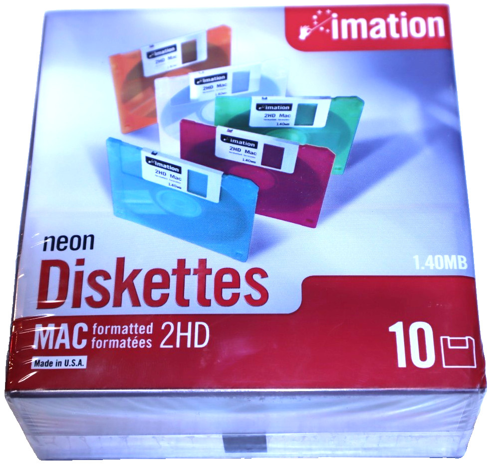 Imation Neon 3.5" Diskettes MAC Formatted 2HD 1.40MB Blank Qty 10 NEW SEALED