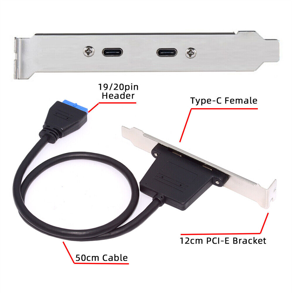 NFHK USB3.0 Motherboard 19/20Pin to USB-C Type-C Dual Ports Female PCI-E