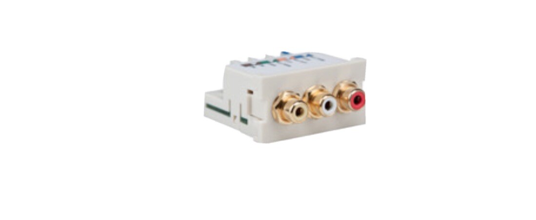 Leviton White MOS Wallplate 3-Port RCA Audio Video Jack Insert Module 41292-AET