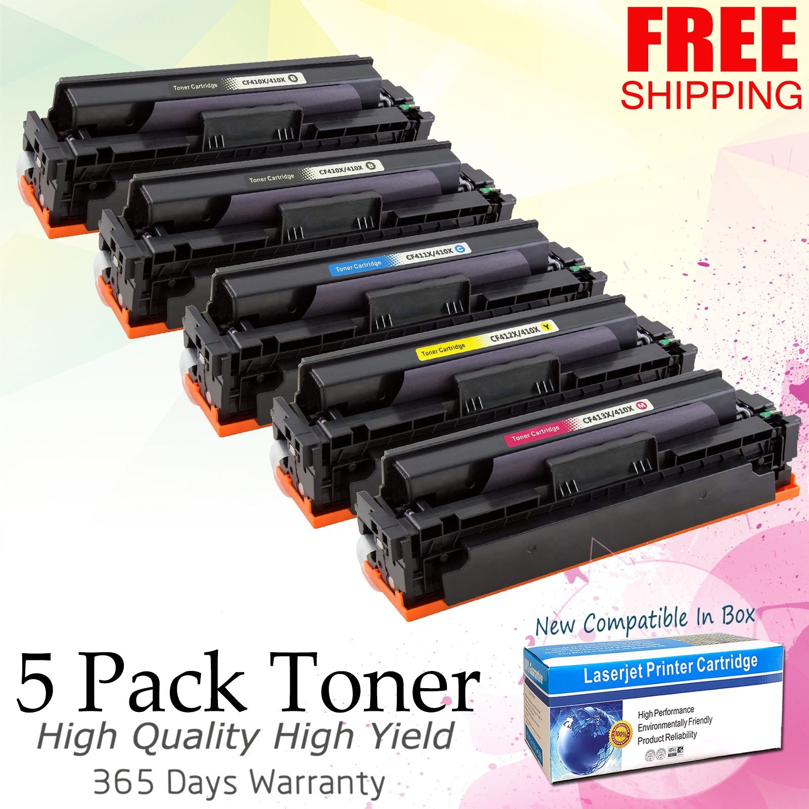 5PK CF410X-CF413X Color Set + Extra BK for HP M452nw M452dw