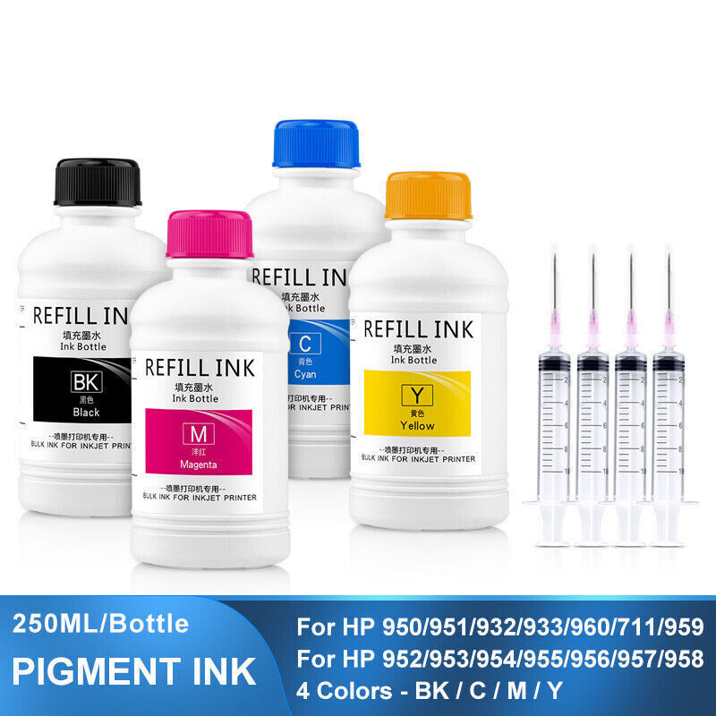 4*250ML Pigment Ink For HP 950 951 932 933 952 953 954 955 956 957 711 960 8100