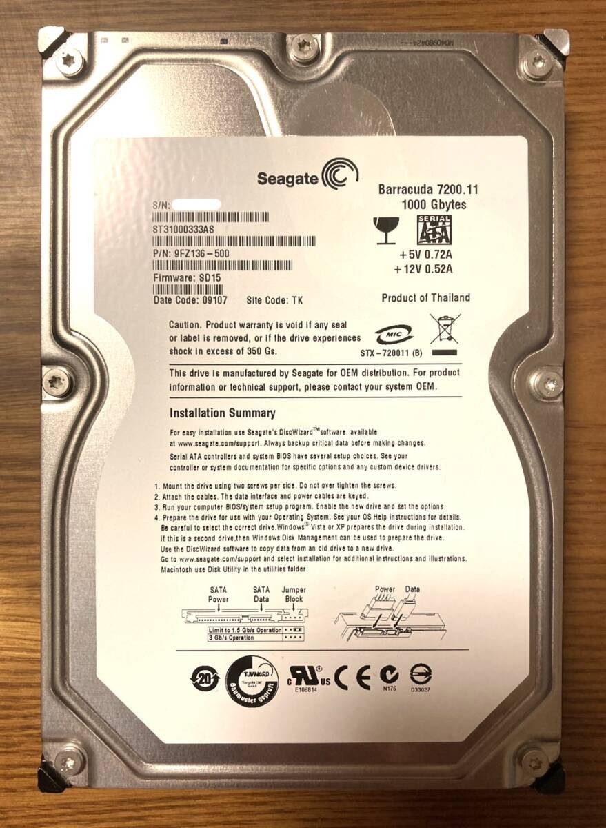 Excellent condition Seagate Barracuda 7200.11 series ST31000333AS 3.5-inch HDD 1