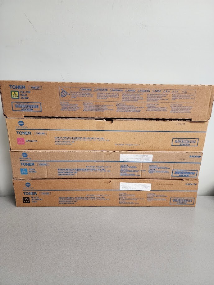 Konica Minolta TN619 Complete Toner Cartridge Set Yellow Magenta Cyan Black