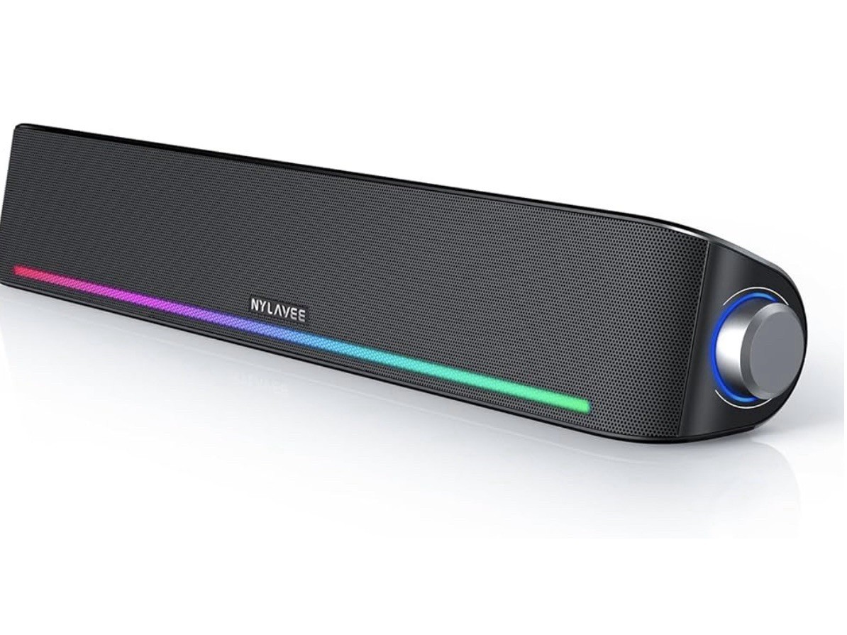 Hi-Fi Sound Quality Computer Sound Bar,Bluetooth 5.0 & 3.5mm Wired PC 4 Lighting