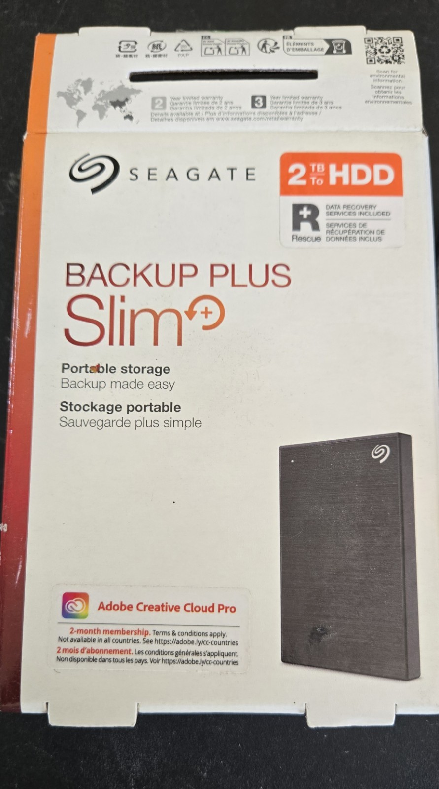 Seagate STHN2000400 Backup Plus Slim USB 3.0 2TB External Hard Drive - Black