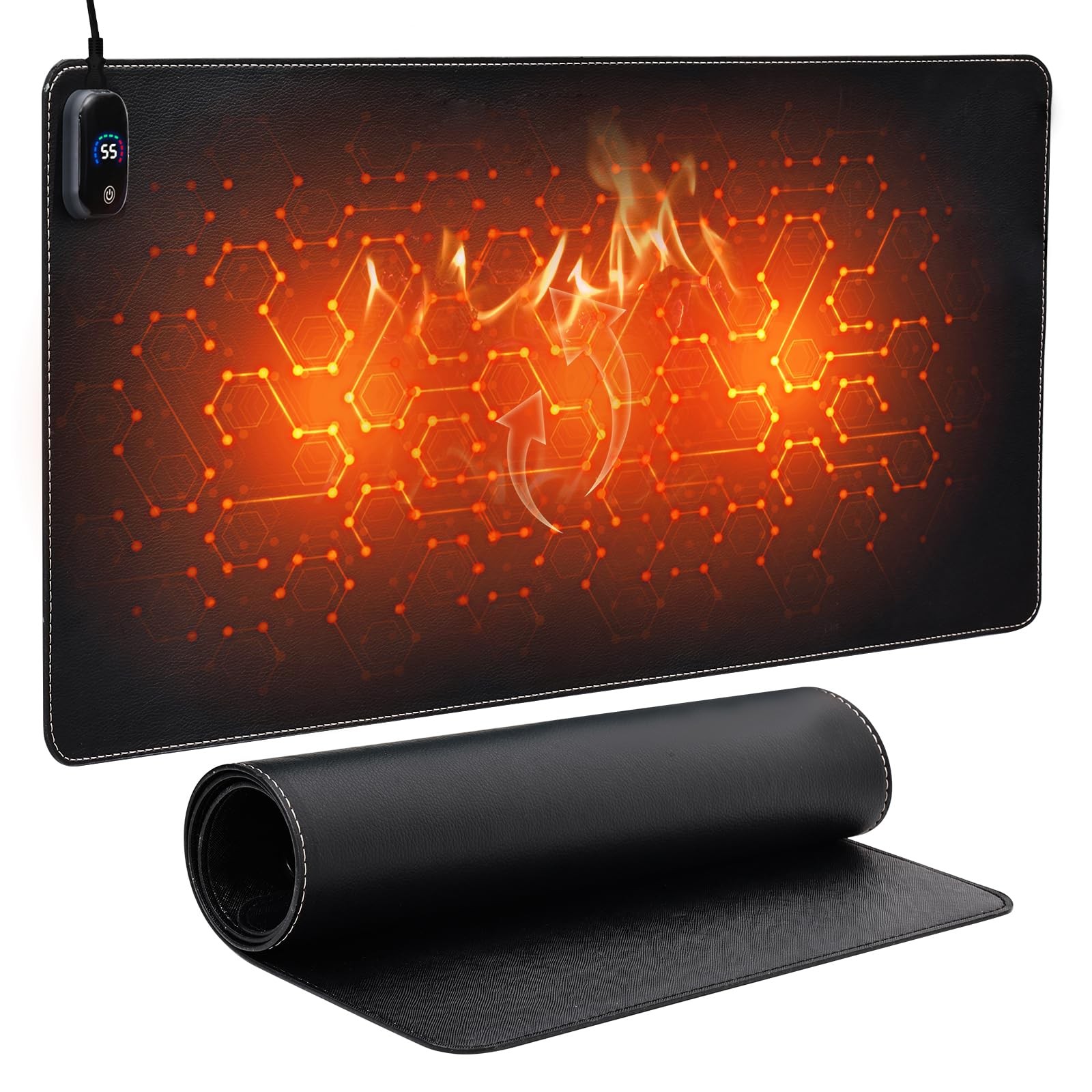 Heated Pad,Warm Desk Pad with 3 Levels Heating & Timed Auto Shut-Off,PU Leath...