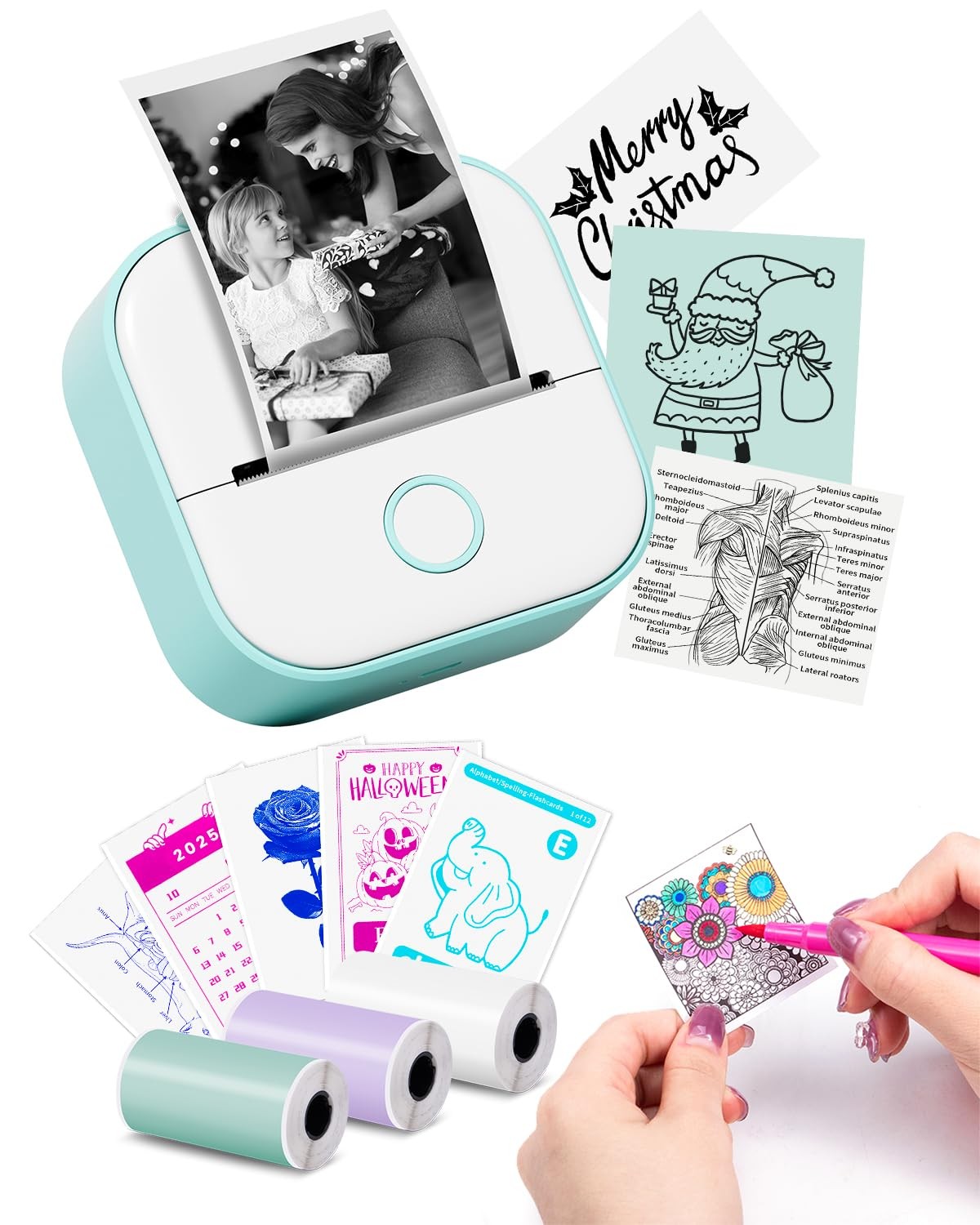 Memoking Sticker Printer - T02 Mini Printer Print Pods Portable Thermal Inkle...