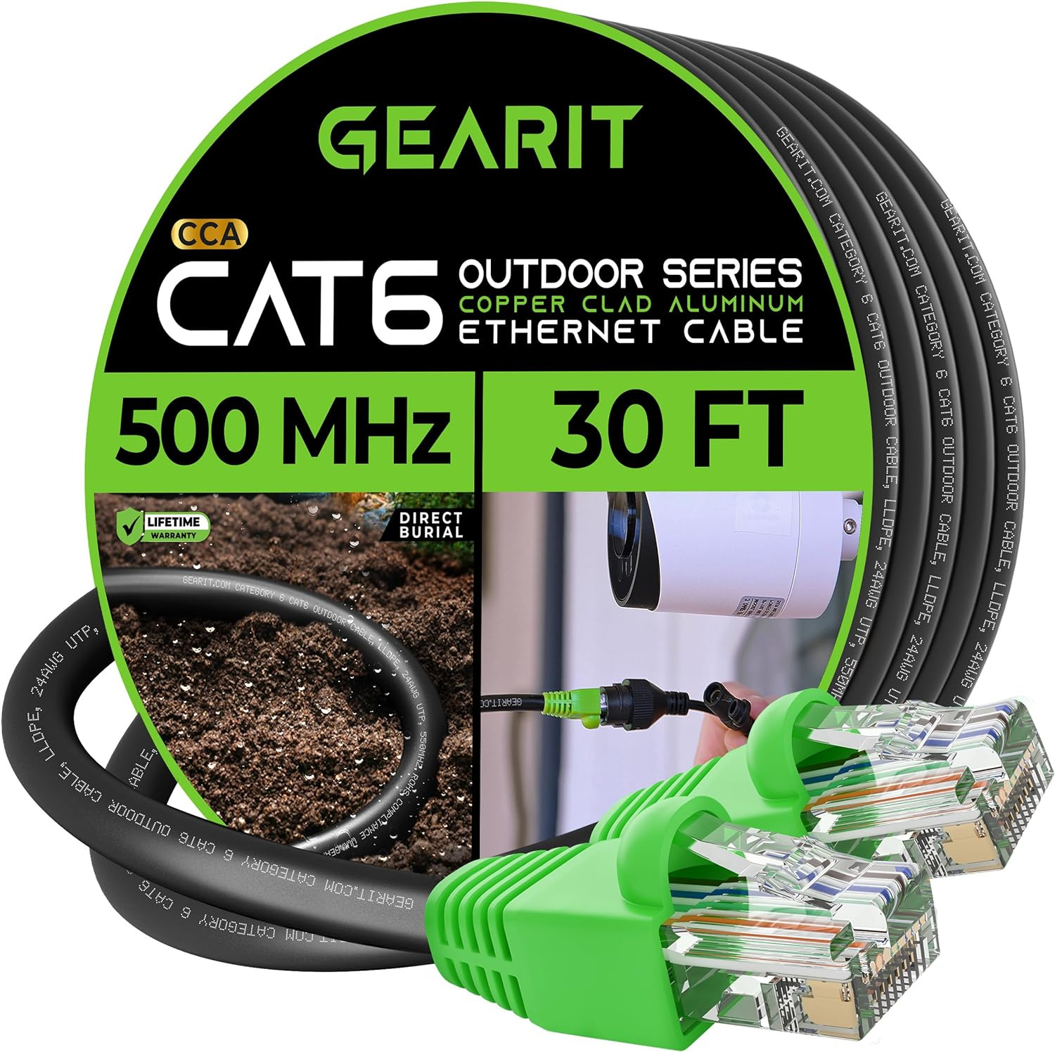 Cat6 Outdoor Ethernet Cable (30 Feet) CCA Copper Clad, Waterproof, Direct Burial