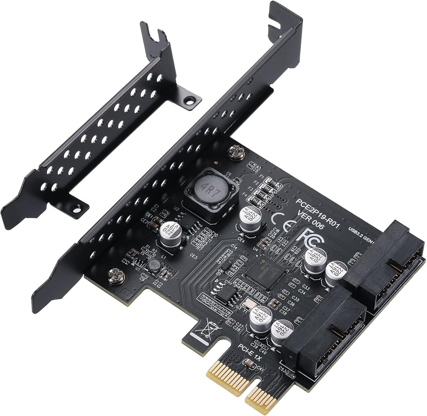 PCIE 1X to 2 Port 19Pin Expansion Card, USB 3.2 GEN1 Super Speed 5Gbps PCI Ex...