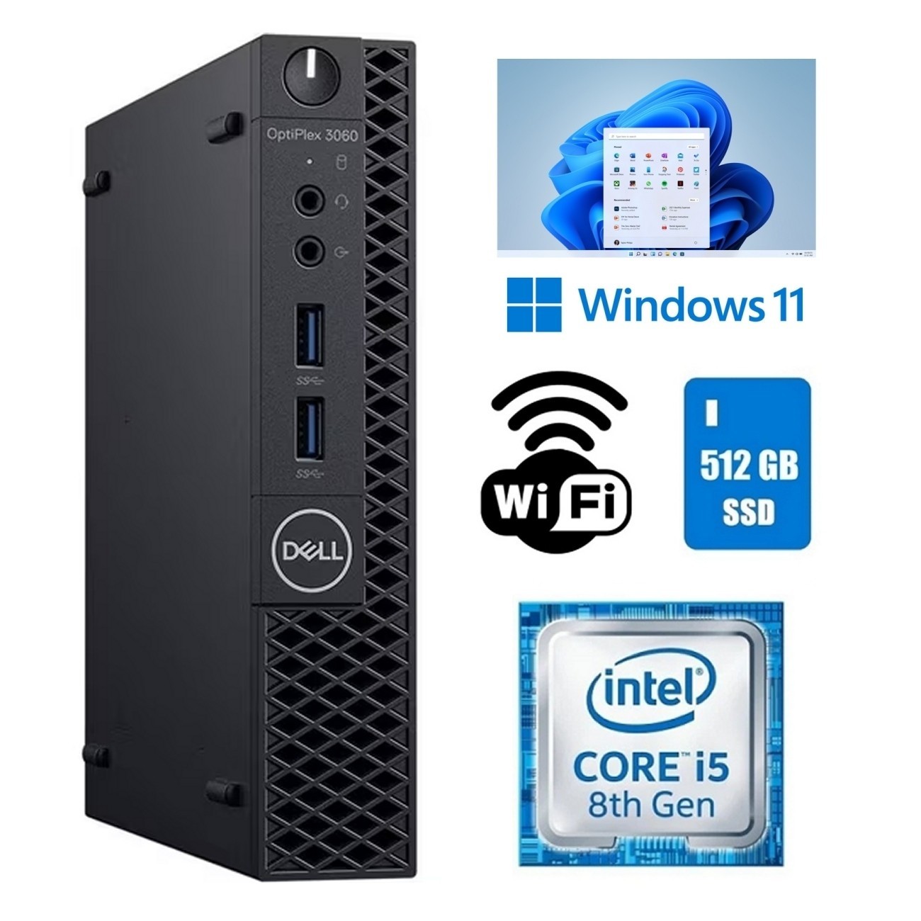 Dell OptiPlex 3060 Micro Desktop PC Core i5 8thGen 16GB RAM 512GB SSD Windows 11