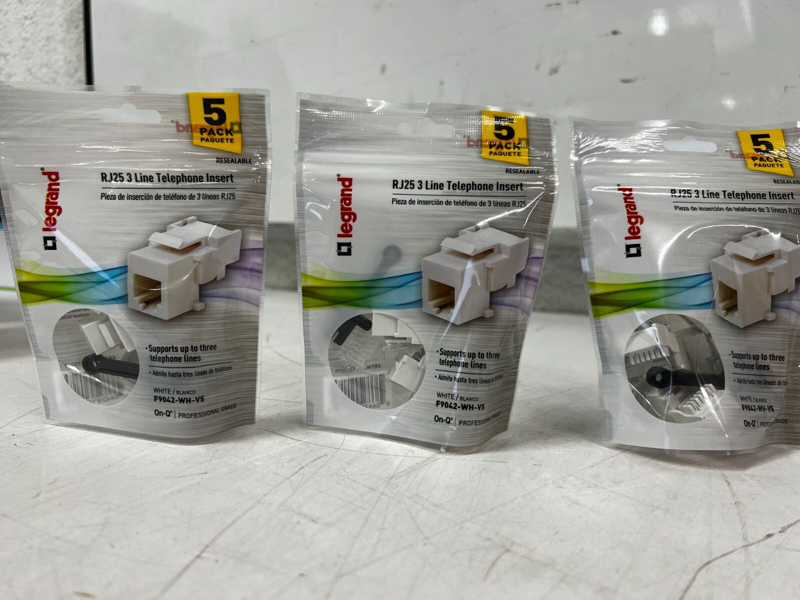 QTY 15 Legrand On-Q Quick Connect RJ25 6-Position White Phone Keystone Insert
