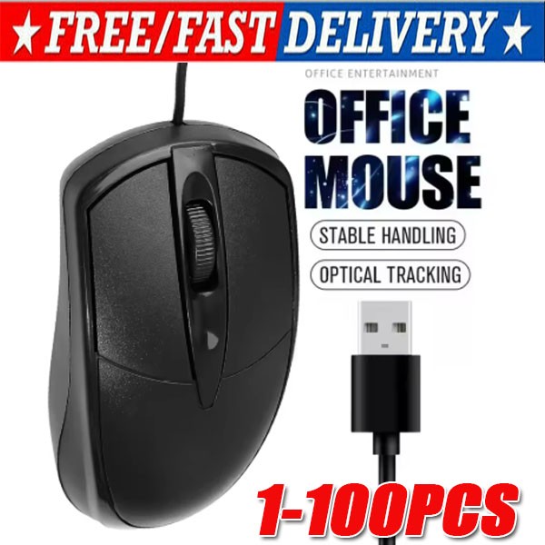 USB 2.0 Optical Wired Scroll Wheel Mouse PC Laptop Notebook Desktop Black Lot