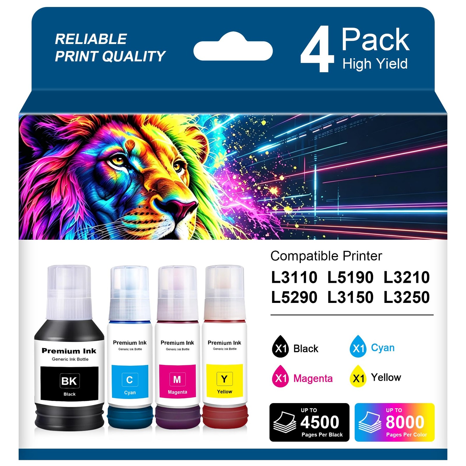 4 PCS T544 Ink Bottle Refills Fits T544120 T544220 L1210 L1250 L3110 L3150