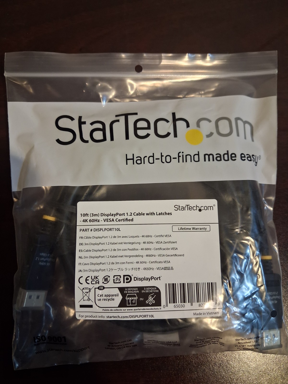 Startech.com 10ft DisplayPort 1.2 Cable W/ Latches 4k 60hz VESA Certified