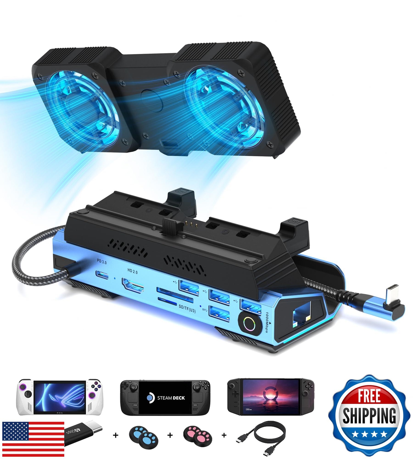Legion Go/ROG Ally/Steam Deck Dock - 13-in-1 Docking Station Dismantling Dual