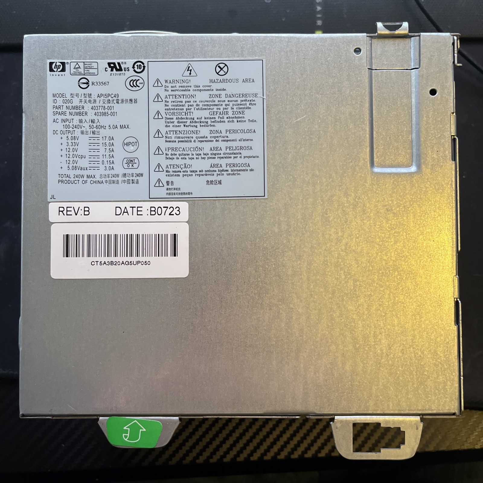 HP Compaq 240W Power Supply API5PC49 403778-001 403985 PARTS ONLY