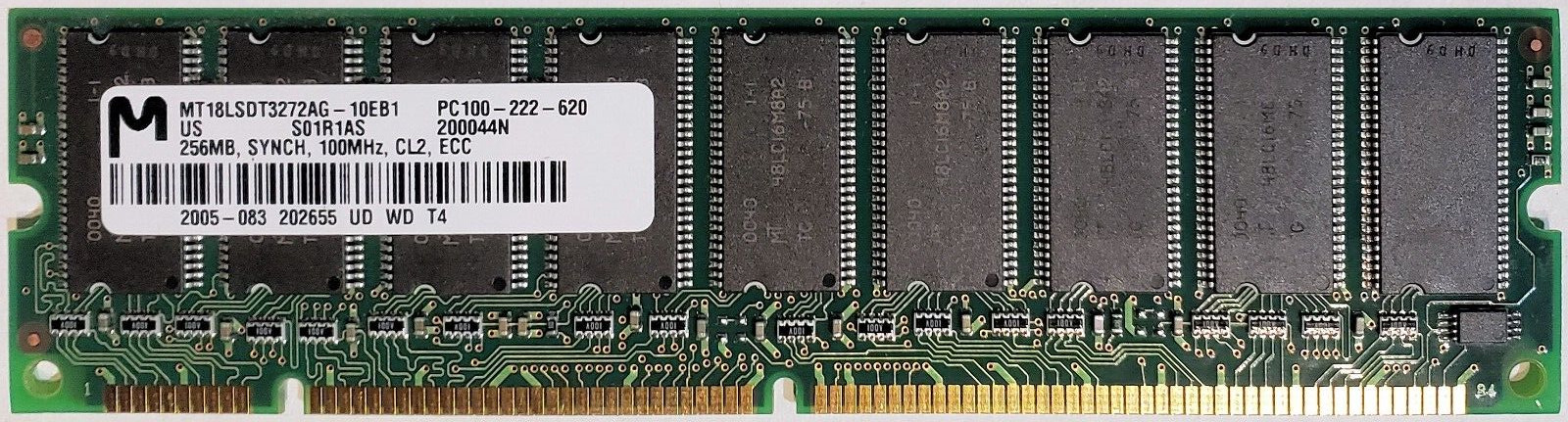 Micron 256MB ECC SDRAM MT18LSDT3272AG-10EB1 S01R1AS PC100-222-620 CL2, Recert