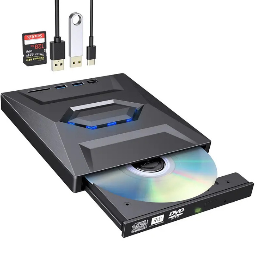 External CD DVD-RW Drive Writer Burner USB SD USB-C Reader Hub PC Laptop Windows